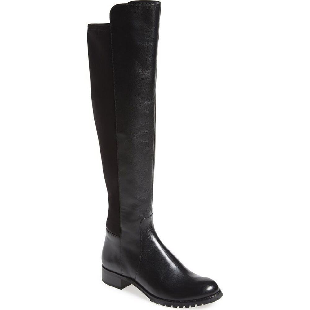 Michael Kors JOANIE Stretch Black Leather Gold Zip Over Knee Boots 5.5 NIB $250